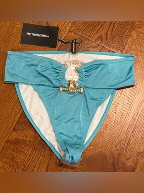 PrettyLittleThing Turquoise Bikini Bottom with Gold Hardware size 8 NWT